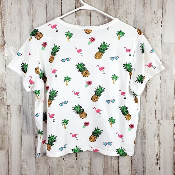 Vibe N Pineapple Print Cropped Tee Shirt White Size XL - Picture 2 of 8